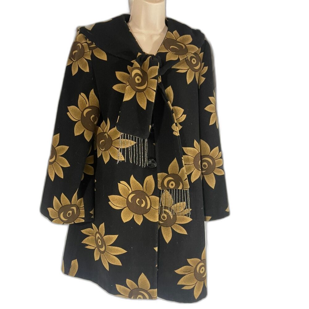 super fun wool blend  swing coat with hood and tie